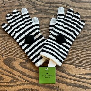 NEW! Kate Spade black and white stripe wool blend gloves OS
